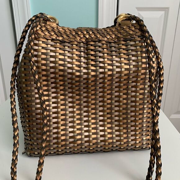 1980's CEM Metallic Leather Woven Basket Bag - Picture 2 of 10